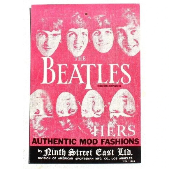 Vintage 1966 THE BEATLES HERS Authentic MOD FASHIONS Clothing Tag Ninth Street - Picture 1 of 2